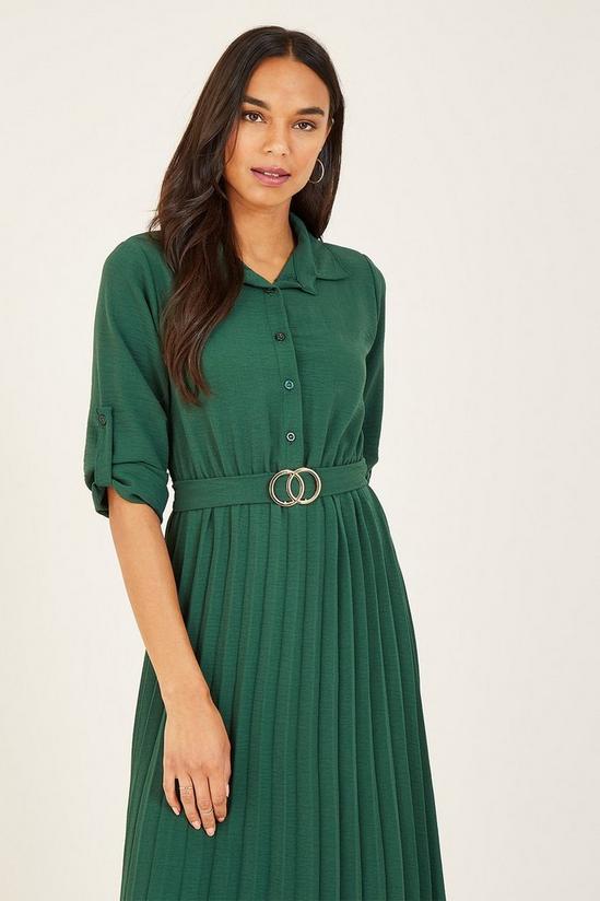 Yumi Green Pleated Skirt Midi Shirt Dress 4