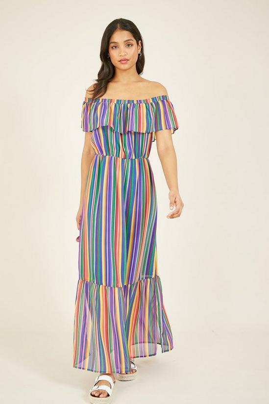 Yumi Rainbow Stripe Bardot 'Gal' Maxi Dress 1