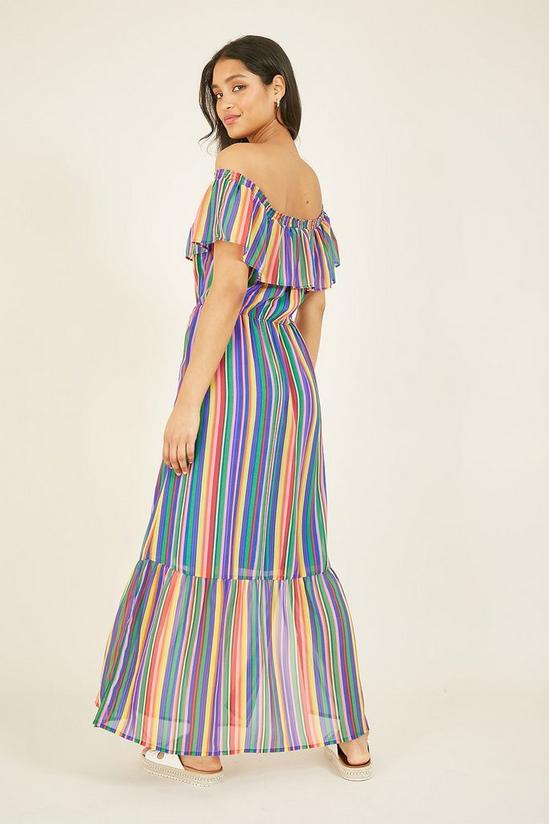 Yumi Rainbow Stripe Bardot 'Gal' Maxi Dress 3