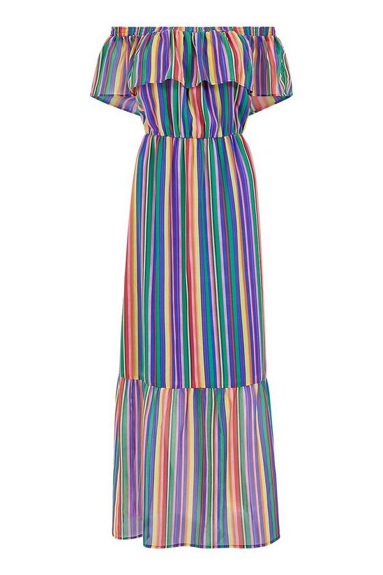 Yumi Rainbow Stripe Bardot 'Gal' Maxi Dress 4