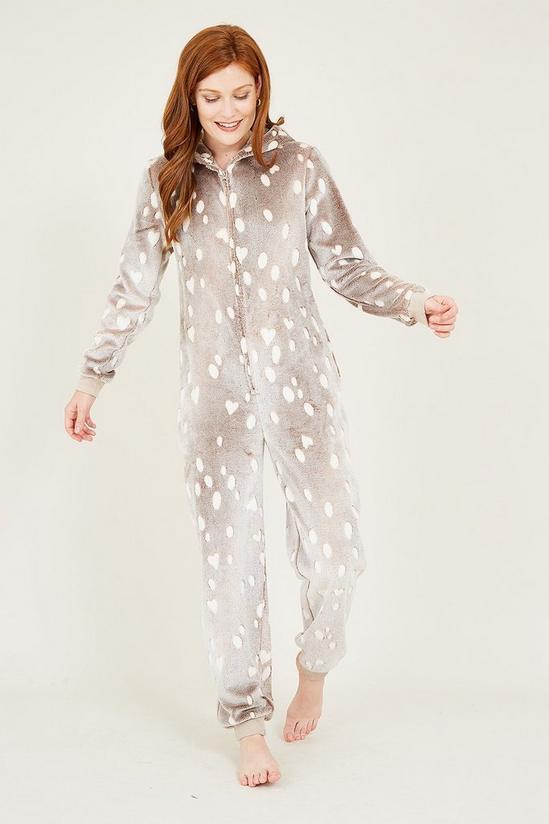 Yumi Brown Reindeer Luxury 'Laina' Fleece Onesie 1