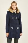 Yumi Navy Duffle Coat With Fur Trim Hood thumbnail 2