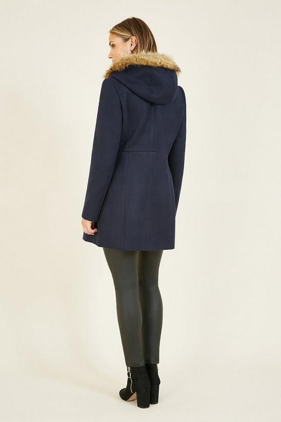Yumi Navy Duffle Coat With Fur Trim Hood 3