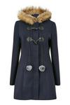 Yumi Navy Duffle Coat With Fur Trim Hood thumbnail 4