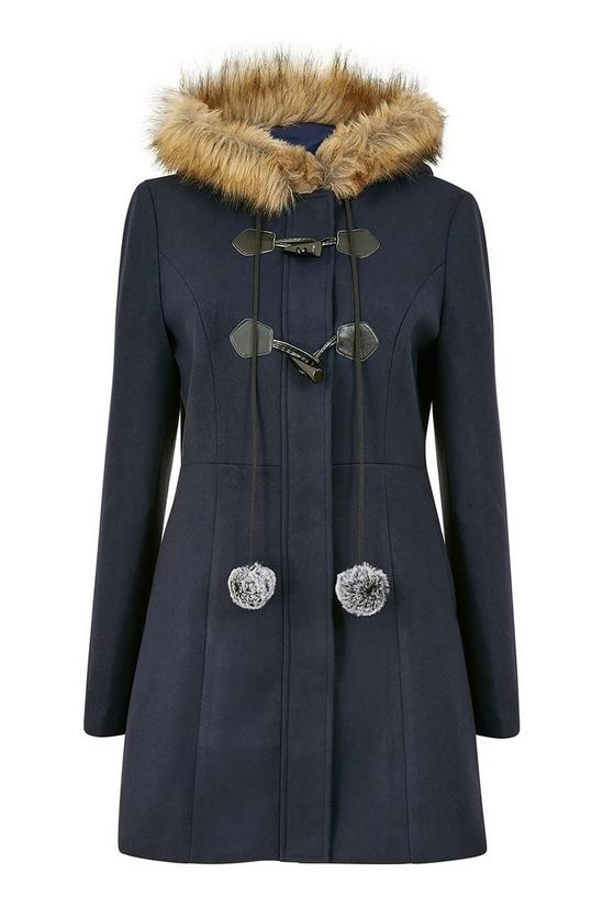 Yumi Navy Duffle Coat With Fur Trim Hood 4