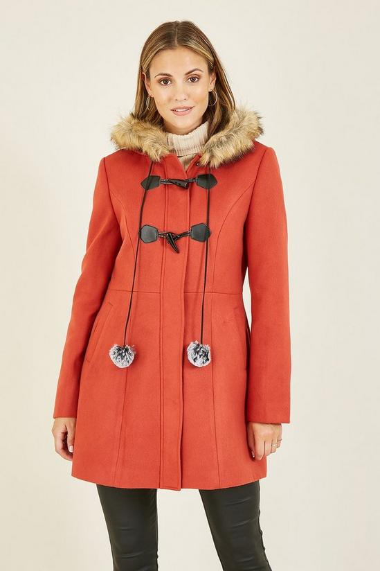 Yumi Burnt Orange 'Eilish' Duffle Coat With Fur Trim Hood 2