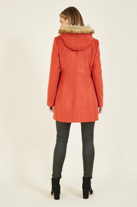 Yumi Burnt Orange 'Eilish' Duffle Coat With Fur Trim Hood 3