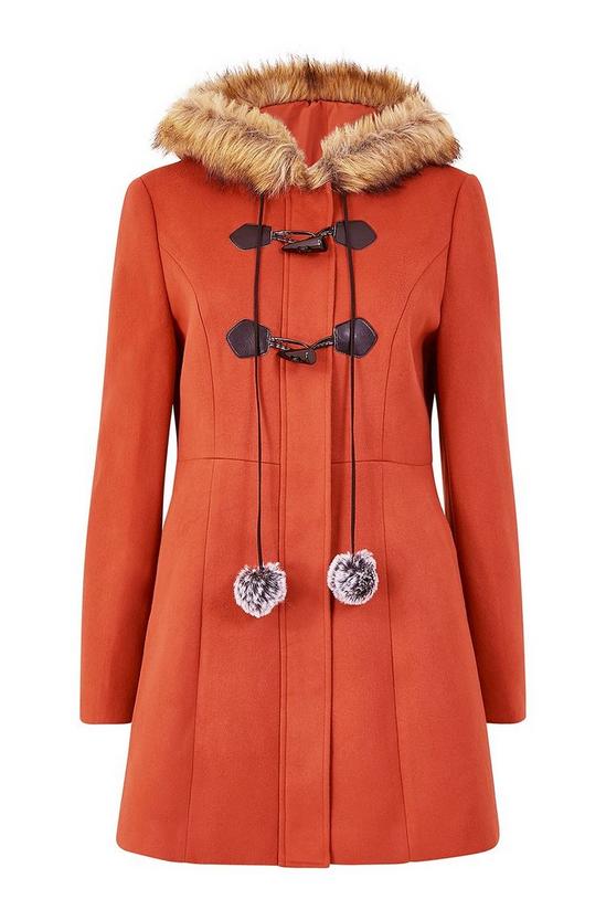 Yumi Burnt Orange 'Eilish' Duffle Coat With Fur Trim Hood 4