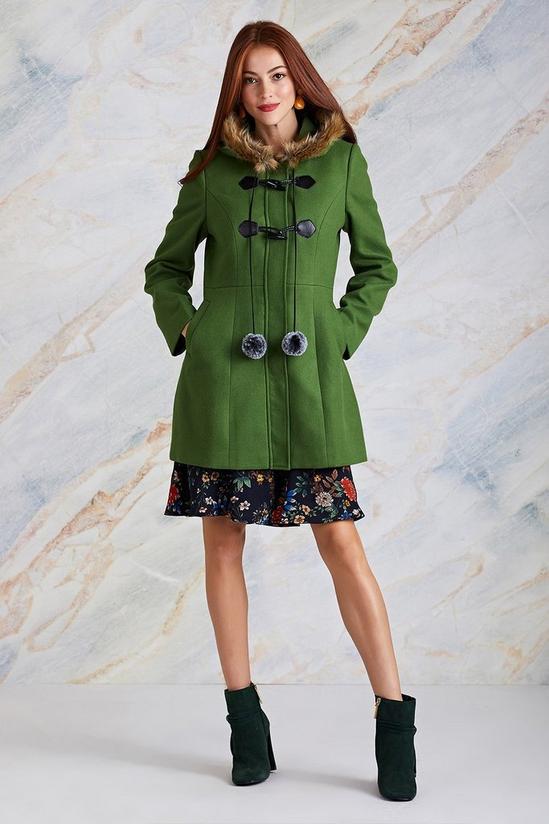 Yumi Green 'Eilish' Duffle Coat With Fur Trim Hood 1