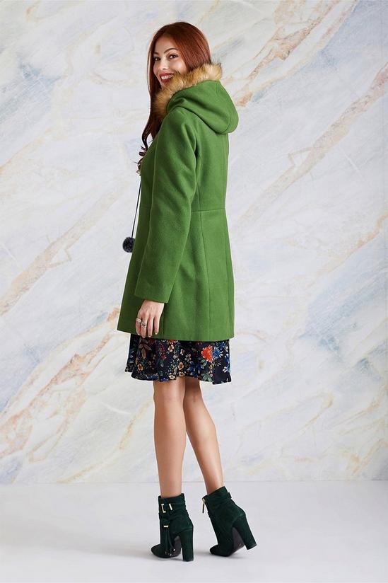 Yumi Green 'Eilish' Duffle Coat With Fur Trim Hood 3