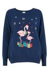 Yumi Navy Festive 'Evie-May' Flamingos Knitted Xmas Jumper thumbnail 4