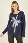 Yumi Navy Sequin Bow Knitted 'Ines' Jumper thumbnail 2