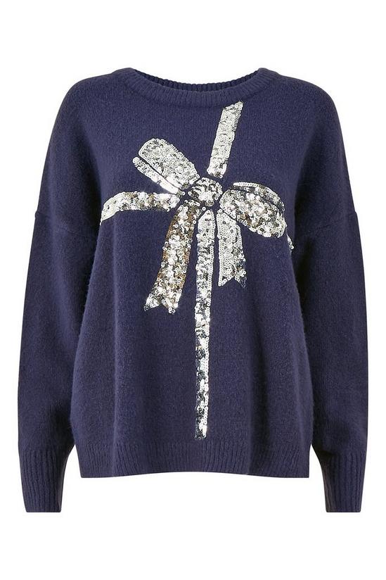 Yumi Navy Sequin Bow Knitted 'Ines' Jumper 4