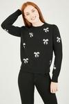 Yumi Black Sequin All Over Applique Bow Knitted Jumper thumbnail 2