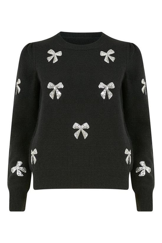 Yumi Black Sequin All Over Applique Bow Knitted Jumper 4