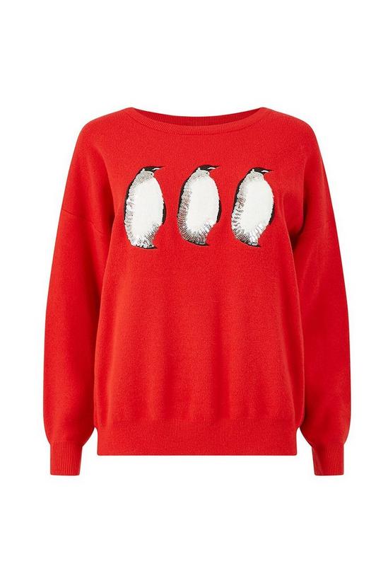 Yumi Red Festive Penguin Knitted Xmas Jumper 4