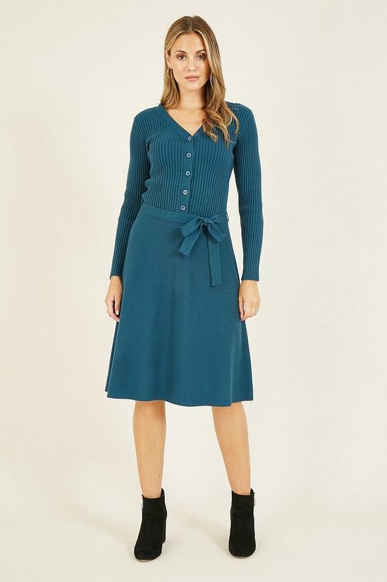 Yumi Teal Knitted Skater 'Anise' Dress 1