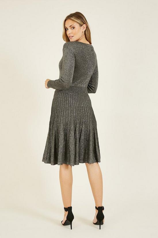 Yumi Grey Metalic Knitted Skater Dress 3