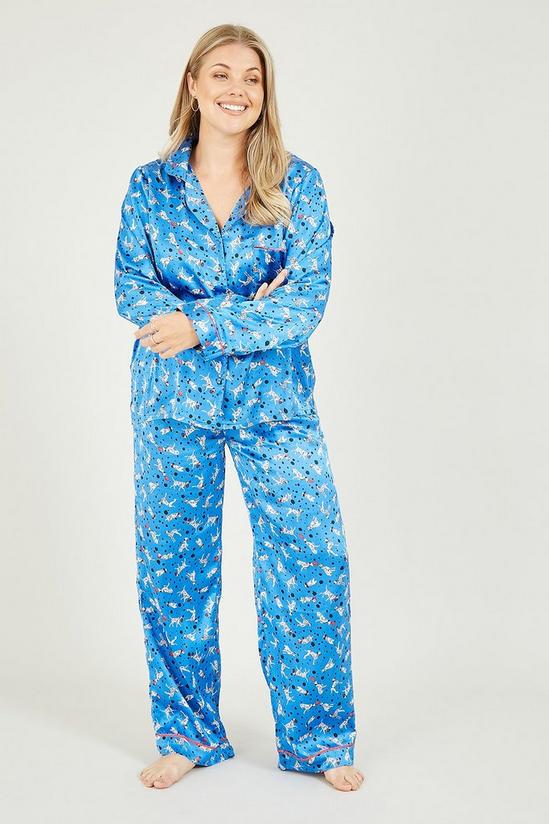 Yumi Curve Blue Dalmatian Dog Satin 'Florida' Curve Pyjamas 1