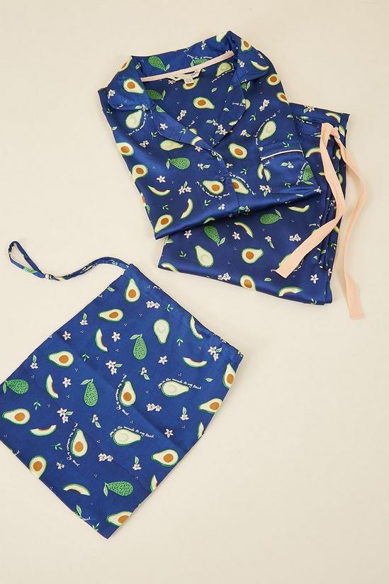 Yumi Curve Plus Size Navy Avocado Print 'Oksana' Satin Pyjamas 4