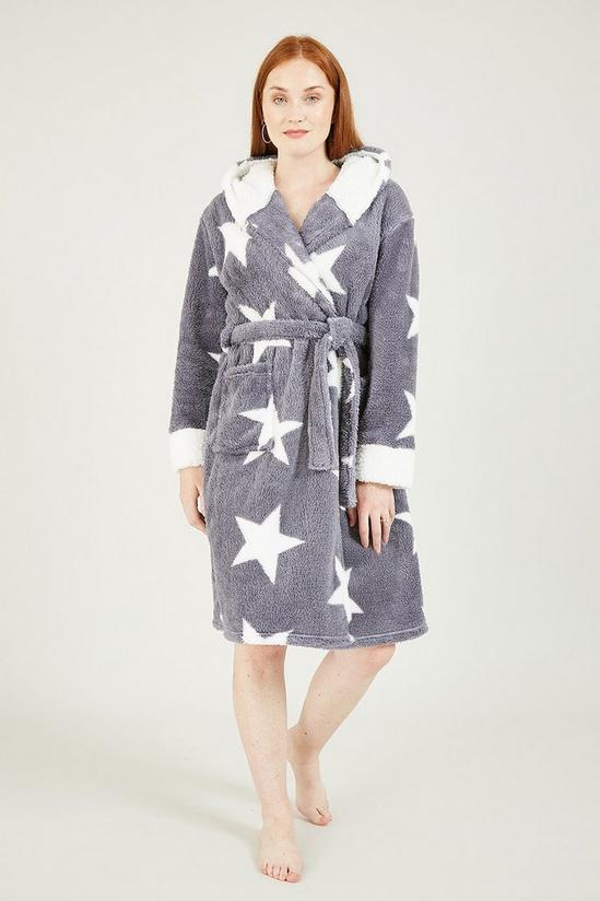 Yumi Grey Star Snuggly Super Soft 'Inis' Dressing Gown 1