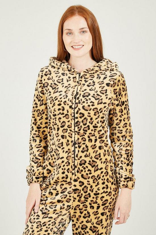 Yumi Brown Fleece 'Hibba' Leopard Print Onesie with Pockets 3