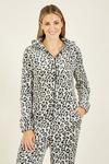 Yumi Grey Fleece 'Hibba' Snow Leopard Print Onesie with Pockets thumbnail 2