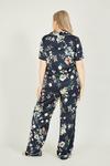 Yumi Curve Plus Size Floral Satin 'Eliane' Pyjamas in Navy thumbnail 3