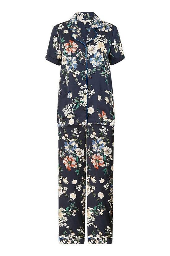 Yumi Curve Plus Size Floral Satin 'Eliane' Pyjamas in Navy 4
