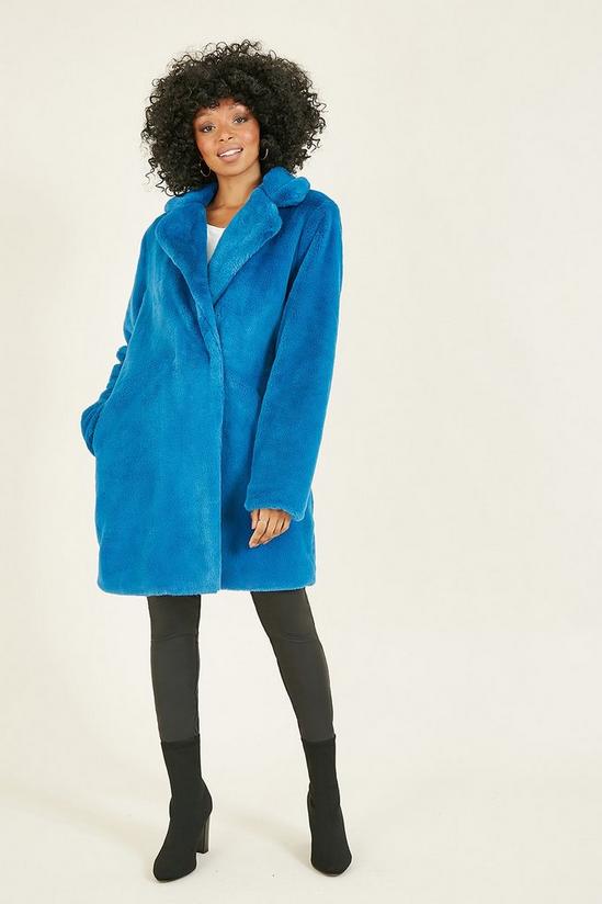 Yumi Teal 'Honey' Faux Fur Coat 1
