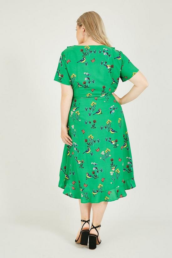 Yumi Curve Green Bird Print Curve 'Sharona' Wrap Dress 3