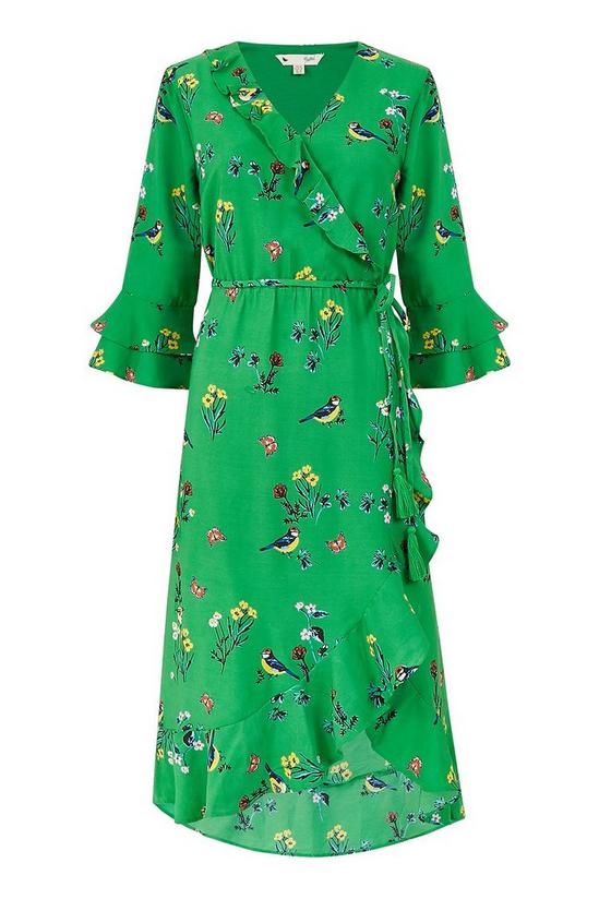 Yumi Curve Green Bird Print Curve 'Sharona' Wrap Dress 4