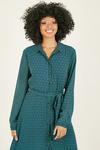 Yumi Geometric Print Long Sleeve 'Eilidh' Shirt Dress in Green thumbnail 2