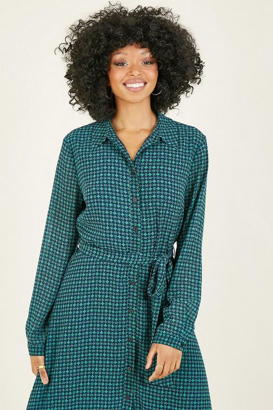 Yumi Geometric Print Long Sleeve 'Eilidh' Shirt Dress in Green 2