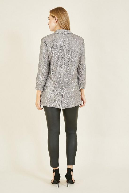 Yumi Silver Sequin Blazer With Pockets 3