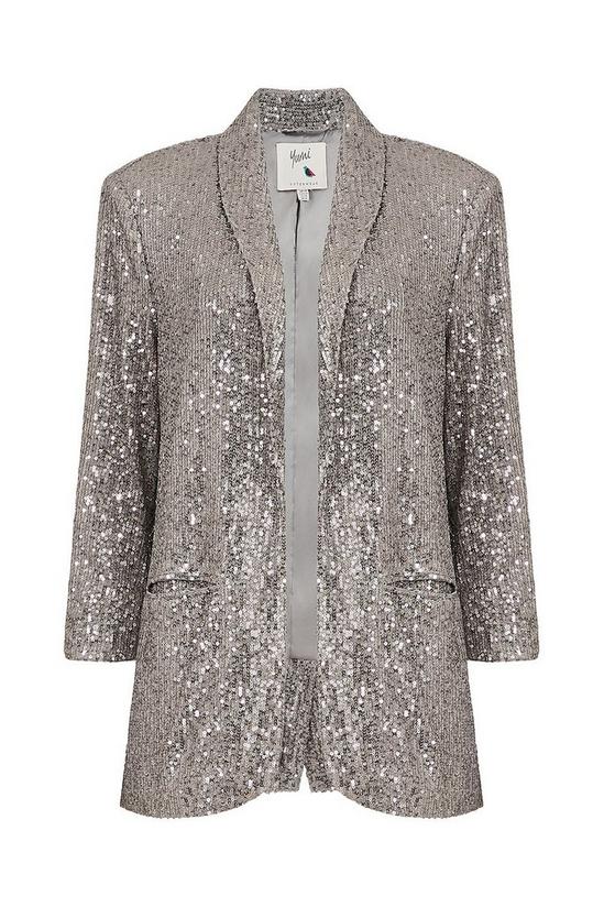 Yumi Silver Sequin Blazer With Pockets 4