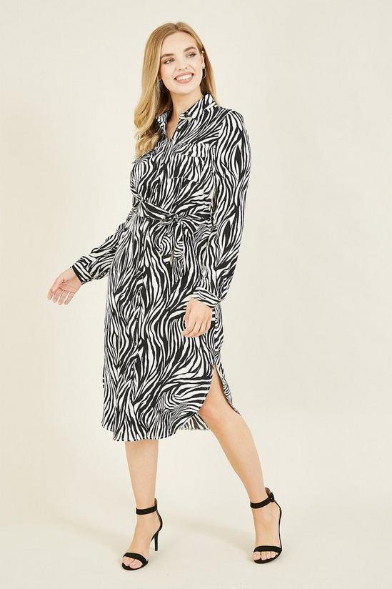 Mela Zebra Stripe Long Sleeve 'Rylea' Shirt Dress in Black 1