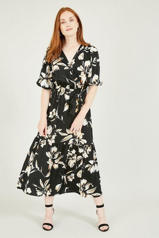 Mela Black Floral 'Ranae' Wrap Midi Dress 1