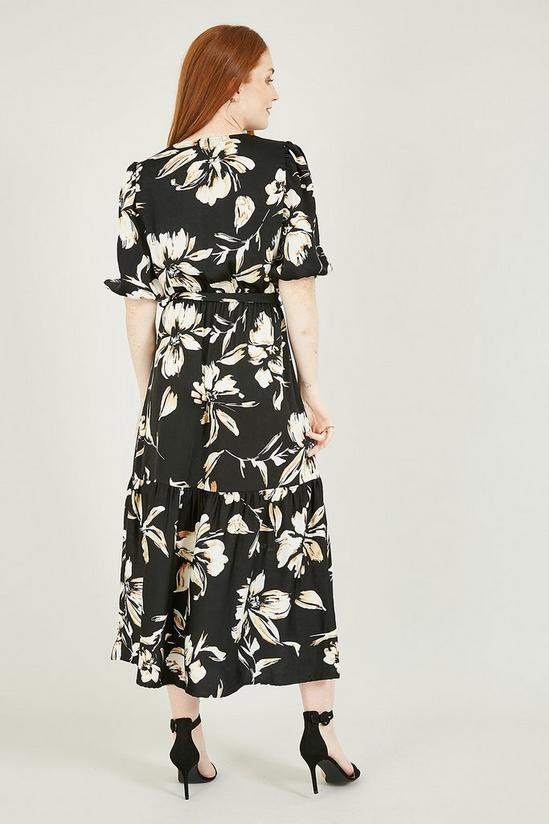 Mela Black Floral 'Ranae' Wrap Midi Dress 3