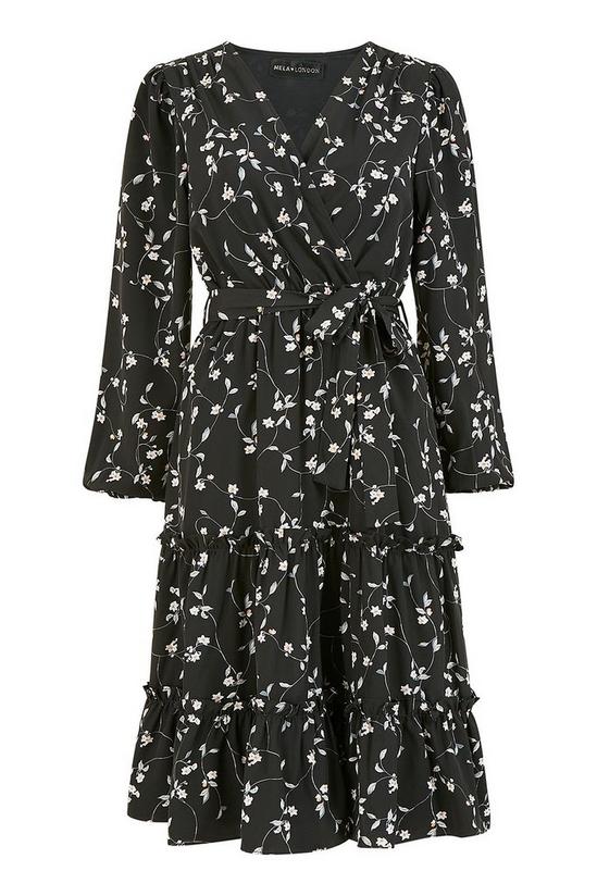 Mela Black Floral 'Tyra' Wrap Dress With Frill Hem 4