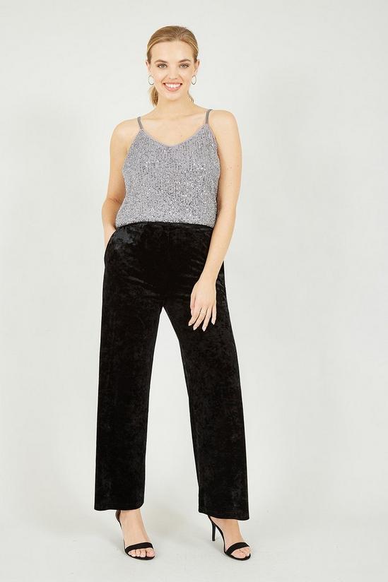 Yumi Black Crinkle 'Vanetta' Velvet Trousers With Pockets 1
