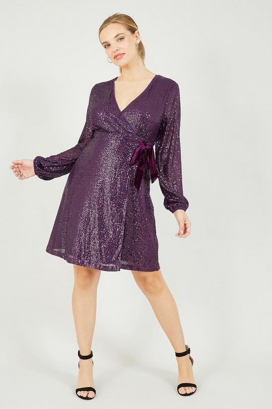 Yumi Purple Sequin Wrap Dress With Velvet Tie 1