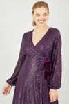 Yumi Purple Sequin Wrap Dress With Velvet Tie thumbnail 2