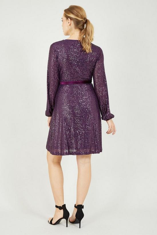Yumi Purple Sequin Wrap Dress With Velvet Tie 3