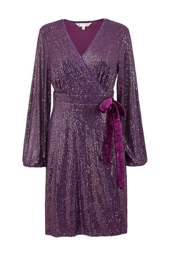 Yumi Purple Sequin Wrap Dress With Velvet Tie 4