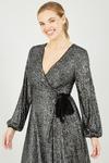 Yumi Black Sequin Wrap Dress With Velvet Tie thumbnail 2