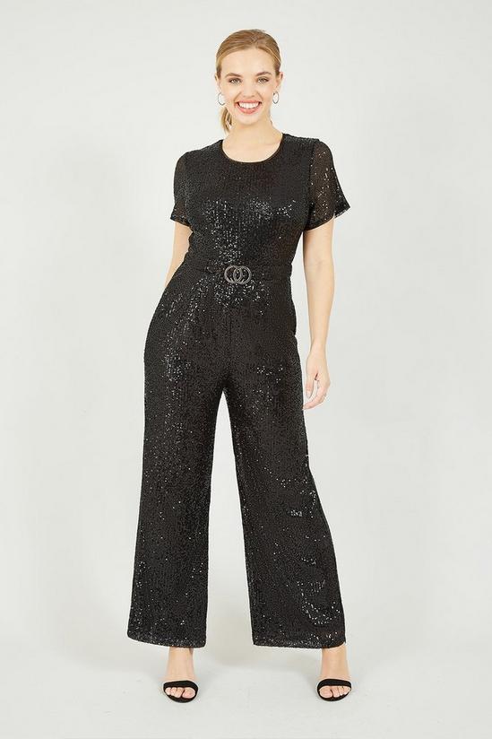 Yumi Gold Sequin Jumpsuit with Buckle Detail Belt 1