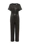 Yumi Gold Sequin Jumpsuit with Buckle Detail Belt thumbnail 4