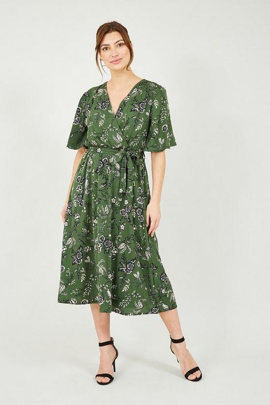 Yumi Green Recycled Bird Print Wrap Midi Dress 1