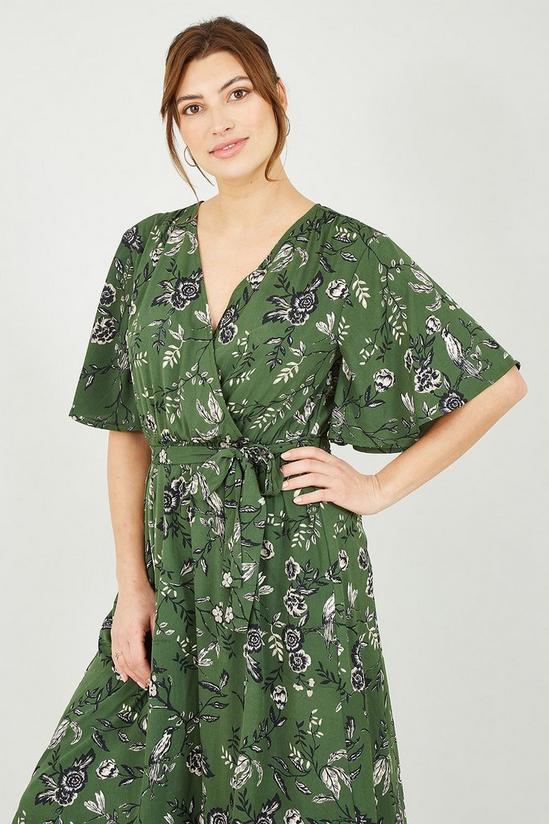 Yumi Green Recycled Bird Print Wrap Midi Dress 2